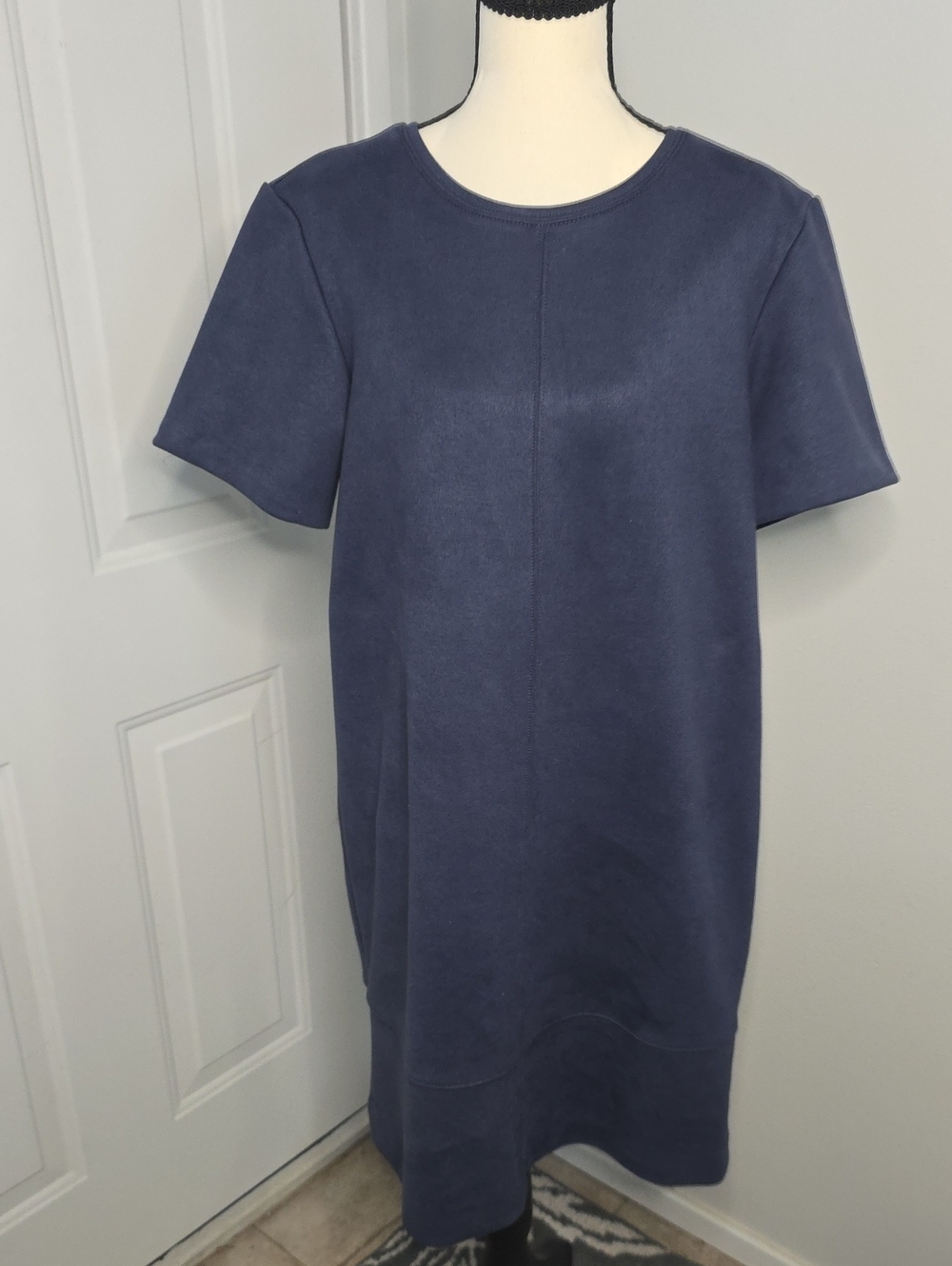 Anthropologie Navy Short-Sleeve Faux-Suede Hayde Mini Dress Size Medium